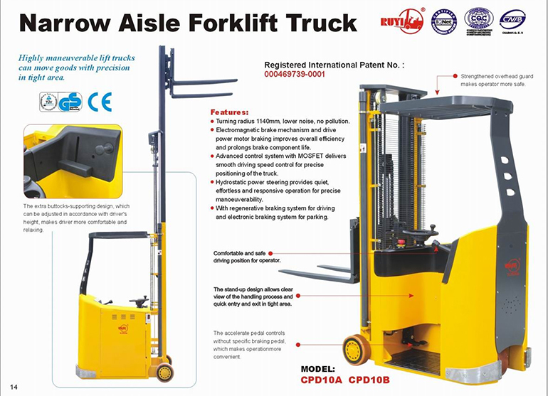 Cpd10a Cpd10b Narrow Aisle Forklift Manufacturer China